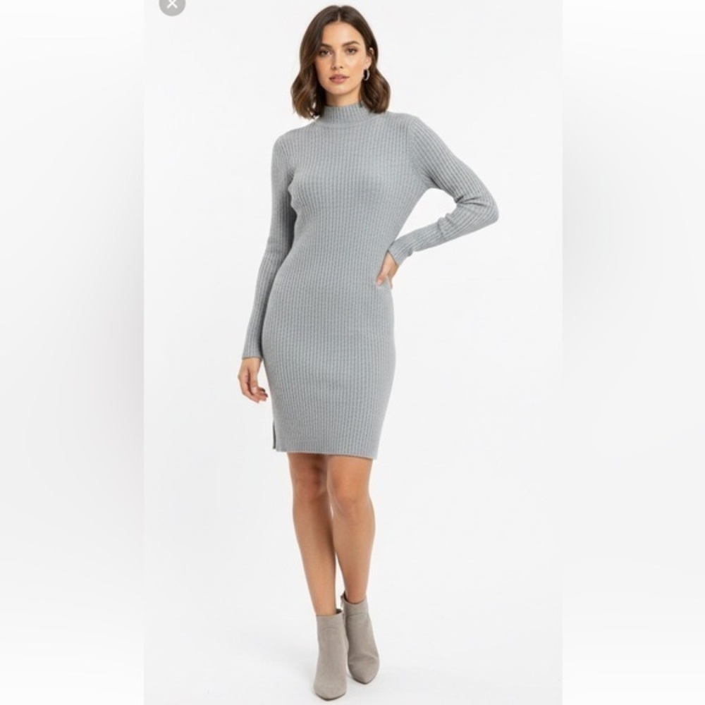Wilfred Free Midi Length Long Sleeve Mockneck  Gray Turtleneck Sweater Dress